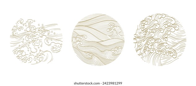  Japanese background with Abstract icon vector. Japanese wave pattern with geometric element. Mountain layout design in oriental style. log design