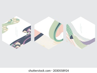 Japanese background with Abstract landscape template vector. Hand drawn wave pattern with Asian traditional element in oriental style. Geometric logo design.