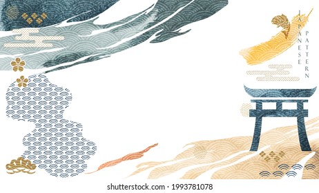 Japanese background with Asian traditional decoration pattern vector. Geometric element design with abstract art elements in vintage style.