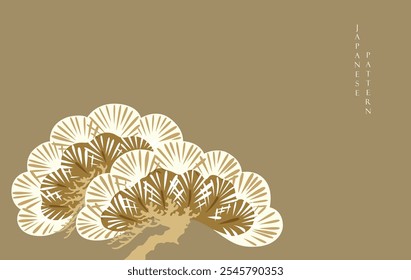 Japanese background with Asian traditional icon vector. Elegant bonsai tree or pine tree elements. Natural art with brown background in vintage style