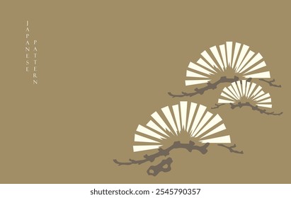  Japanese background with Asian traditional icon vector. Bonsai tree or pine tree elements. Natural art with brown background in vintage style.