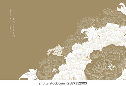 Japanese background with Asian traditional icon vector. Flower, wave pattern, bamboo elements. Geometric pattern in vintage style. Invitation card design.	
