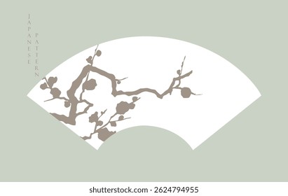 Japanese background with Asian traditional icon vector. Flower, wave pattern, bamboo elements. Geometric pattern in vintage style. Invitation card design.