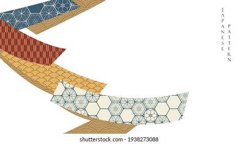 Japanese background with Asian vintage pattern vector. Abstract art ribbon elements. Hand drawn wave pattern with geometric banner in vintage style.