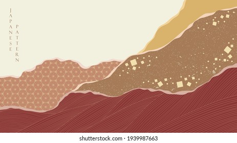 Japanese background with Asian vintage pattern vector. Abstract landscape. Hand drawn wave pattern with geometric decorations banner in vintage style.