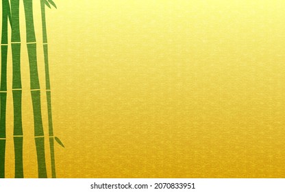 Japanese background of bamboo, green bamboo on yellow background, copy space on the right