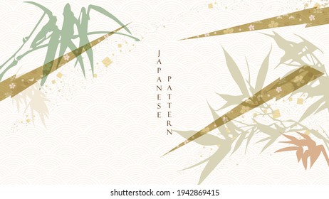 Japanese background with bamboo isolated decoration pattern vector. Oriental cherry blossom flower banner design with abstract art elements in vintage style. Geometric line elements.