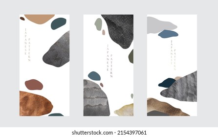 Japanese background with black and grey texture in stone and rock shape vector invitation card. Abstract art hand drawn pattern. Template design with geometric pattern in vintage style.