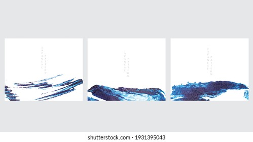 Japanese background with blue brush stroke element vector. Abstract black banner. Painting brush banner design in vintage style.