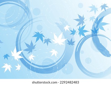 Japanese background of blue maple and ripples, vector illustration