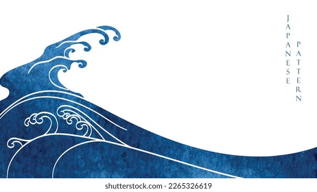 Fondo japonés con un vector de pintura de textura de color azul. Patrón oriental de olas naturales con decoración oceánica de banner de estilo vintage. Plantilla marina