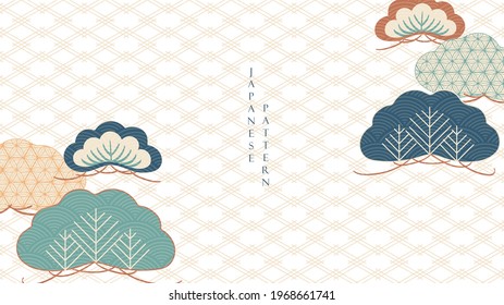 Japanese background with bonsai pattern vector. Natural decoration banner with geometric line in vintage style.