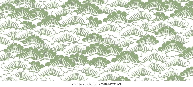 Japanese background with bonsai tree wallpaper vector. Hand drawn natural decorations in vintage style. Art abstract banner design