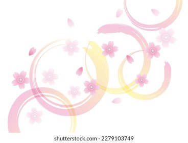 Antecedentes japoneses con flores y círculos de cerezo, ilustración vectorial