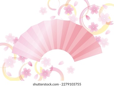 Japanese background with cherry blossoms and fan, vector illustration
