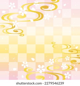 Japanese background with cherry blossoms and running water pattern, vector illustration