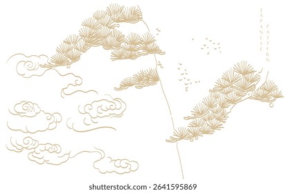 Japanese background with cloud and bonsai tree pattern vector. Abstract template with geometric wave pattern. Cloud layout design in oriental style

Keywords language: English