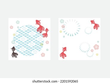 Japanese background with crap fish decoration pattern vector. Geometric banner design with abstract art elements New year card in vintage style. Cherry blossom flower.