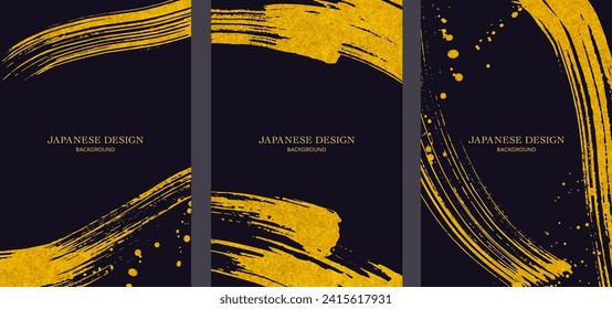 Japanese background design. Gold, brush, grunge.