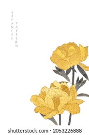 Japanese background with floral branch vector. Brush stroke decoration in vintage style. Gold and black texture element.