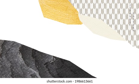 Japanese background with geometric pattern banner design Abstract art elements with mountain forest template in vintage style.