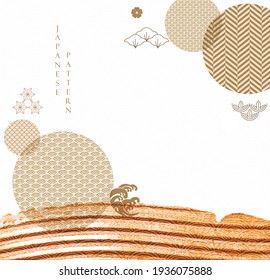 Japanese background with geometric pattern vector. Brush stroke painting with Asian icon in vintage style.