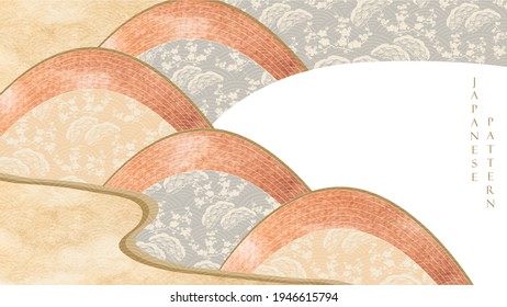 Japanese background with geometric pattern vector. Oriental art decoration with wave and curve elements banner in vintage style. Watercolor texture in elegance template. 