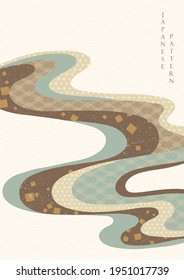 Japanese background with geometric pattern vector. Asian traditional banner design with line pattern in vintage style.