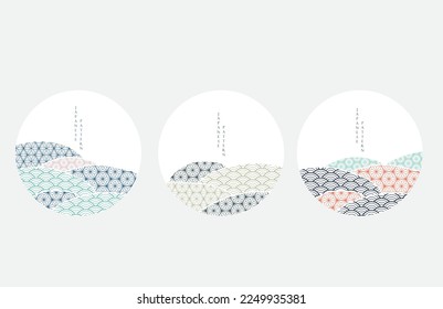 Japanese background with Geometric pattern vector. Abstract art decoration with line element banner in vintage style. Curve shape in Asian tradiotnal style.