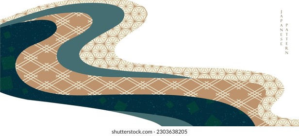 Japanese background with Geometric pattern vector. Abstract art decoration with line element banner in vintage style. Curve shape in Asian tradiotnal style.