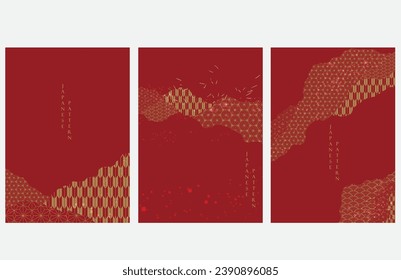 Japanese background with Geometric pattern vector. Red abstract art decoration with line element banner in vintage style