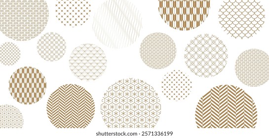  Japanese background with gold and black element vector. Hand drawn Circle wallpaper decorations in vintage style. Watercolor painting with art abstract banner design.