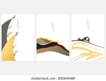 Japanese background with gold and black texture vector. Oriental banner design with Japanese wave pattern. Abstract art template in vintage style.