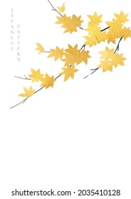 Japanese background with gold and black texture vector. Maple leaves illustration with autumn season in vintage style.