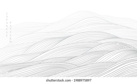 Japanese background with grey line wave pattern vector. Abstract template with geometric pattern. Mountain and ocean object in oriental style. 