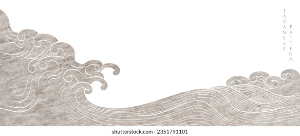 Fondo japonés con un vector de pintura de textura de color gris. Patrón oriental de olas naturales con decoración oceánica de banner de estilo vintage. Plantilla marina. Línea dibujada a mano.