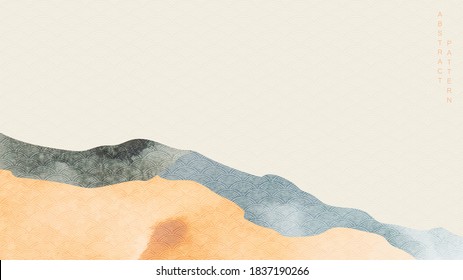 Japanese background with grunge texture vector. Abstract landscape banner with mountain forest wide wallpaper.