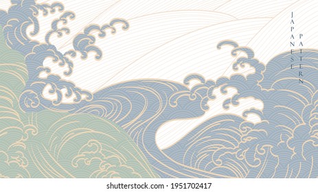 Japanese background with hand draw wave decoration vector. Line pattern with Asian traditional banner design in vintage style.