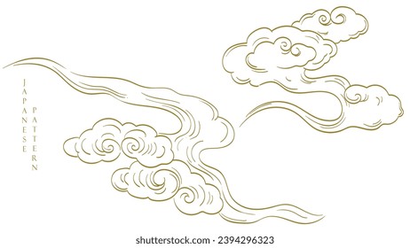 Antecedentes japoneses con nubes chinas dibujadas a mano en un estilo vintage. Diseño de pancartas en el paisaje chino de arte. elemento superficial.