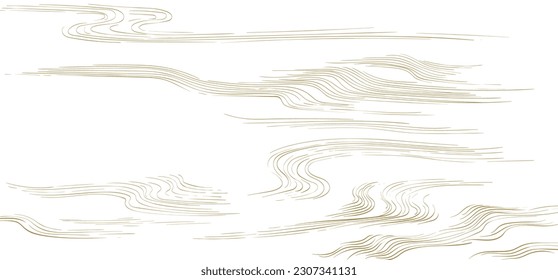 Japanese background with hand drawn gold line wave element vector. Oriental natural pattern with ocean sea decoration banner design in vintage style. Marine template