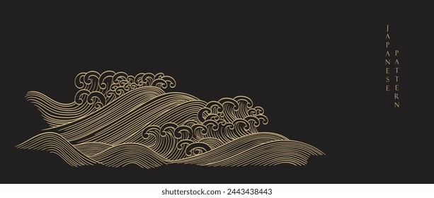 Japanese background with hand drawn line wave pattern vector. Abstract art banner with geometric pattern.