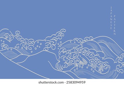 Japanese background with hand drawn line wave pattern vector. Abstract template with geometric curve pattern. Natural layout design in oriental style