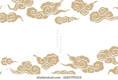 Japanese background with hand drawn line cloud pattern vector. Vintage template with geometric pattern.