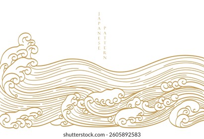 Japanese background with hand drawn line cloud pattern vector. Vintage template with geometric pattern. Frame and border in retro style.