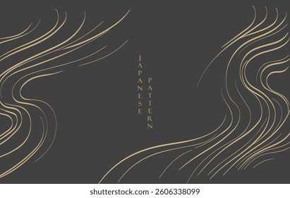 Japanese background with hand drawn line cloud pattern vector. Vintage template with geometric pattern. Frame and border in retro style.