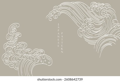 Japanese background with hand drawn line cloud pattern vector. Vintage template with geometric pattern border and frame design.