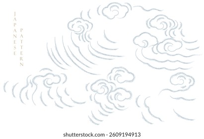Japanese background with hand drawn line cloud pattern vector. Vintage template with geometric pattern. Frame and border in retro style.