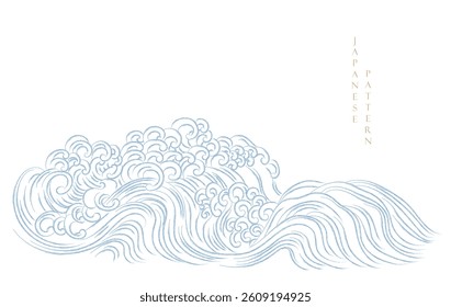 Japanese background with hand drawn line cloud pattern vector. Vintage template with geometric pattern. Frame and border in retro style.