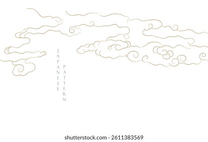Japanese background with hand drawn line cloud pattern vector. Retro template with geometric pattern. Frame and border in retro style.