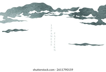 Japanese background with hand drawn line cloud pattern vector with watercolor painting texture. Vintage template with geometric pattern.